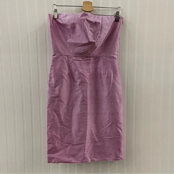 Tocca Pink Raspberry and White Gingham Strapless Silk Dress Sz 8 - Picture 3 of 13